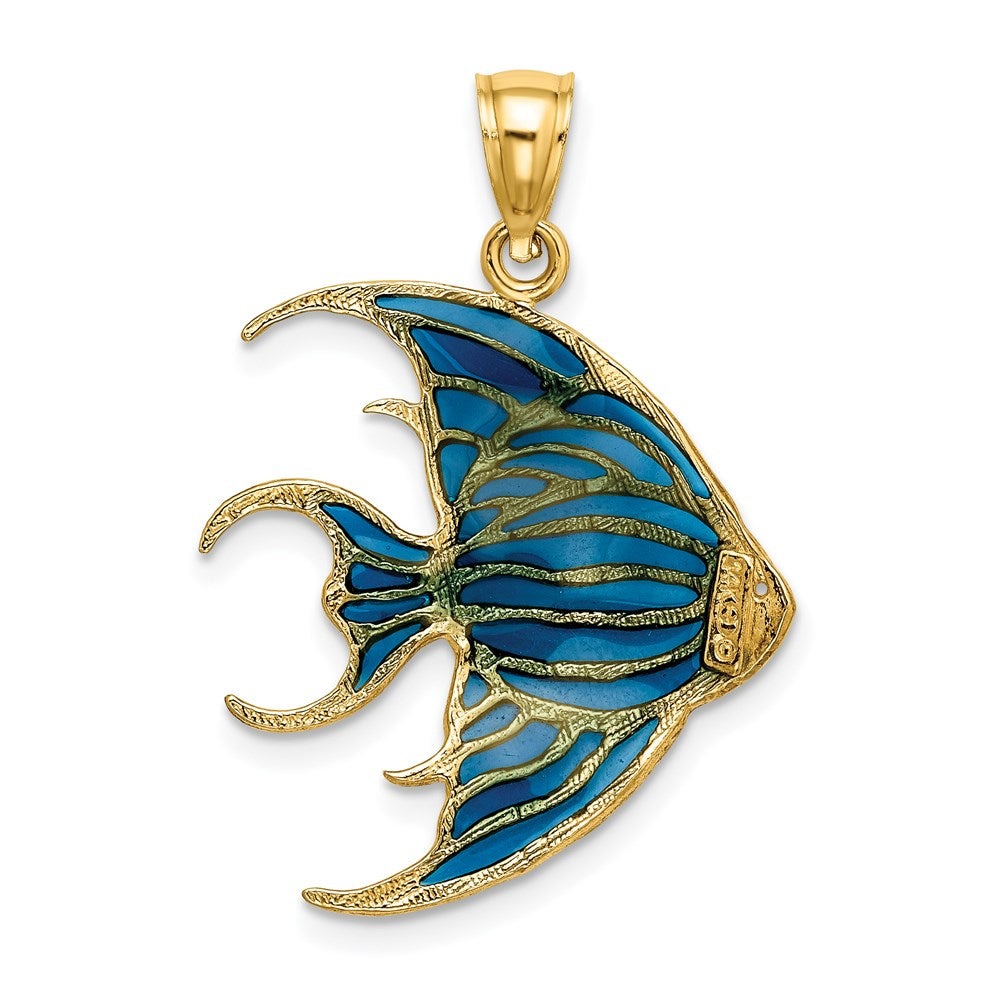 14k Yellow Gold 22.3 mm W/ Blue Enameled Angelfish Charm (1.64 grams)