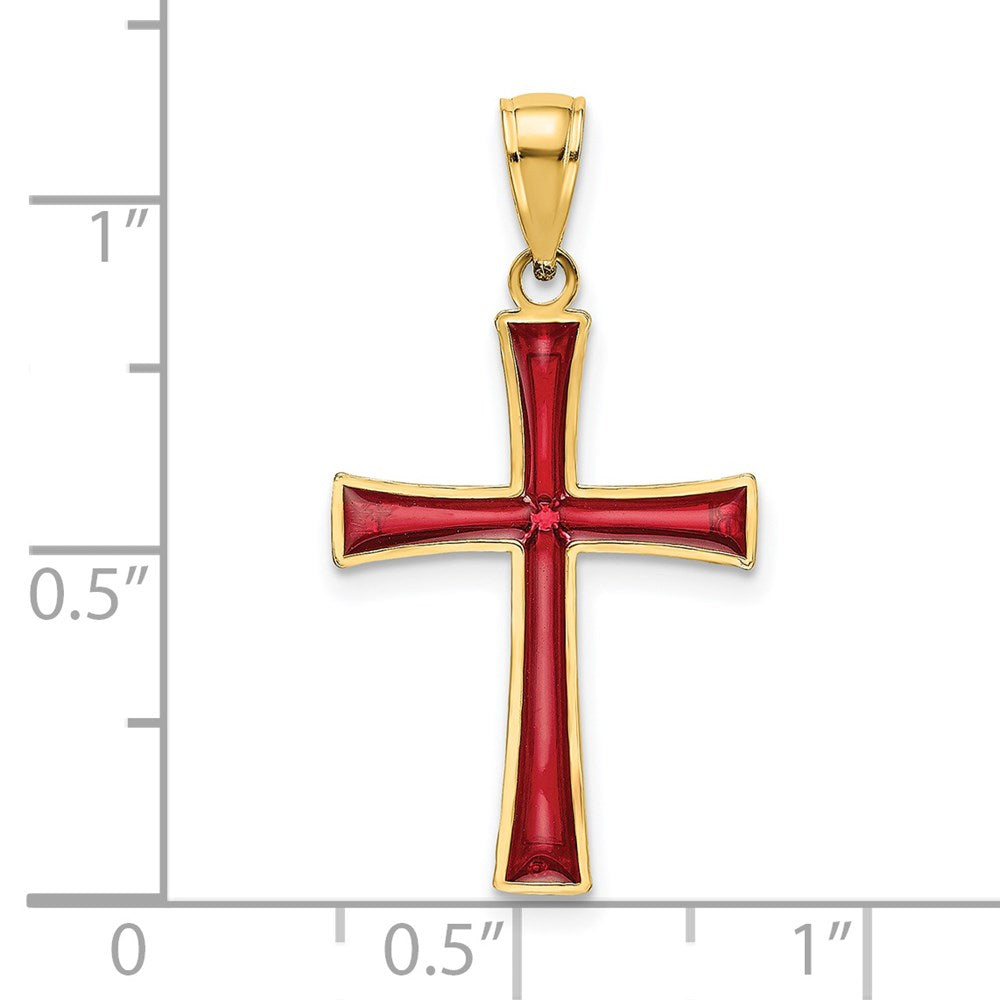 14k Yellow Gold 17 mm Red Enameled Cross Charm (0.66 grams)