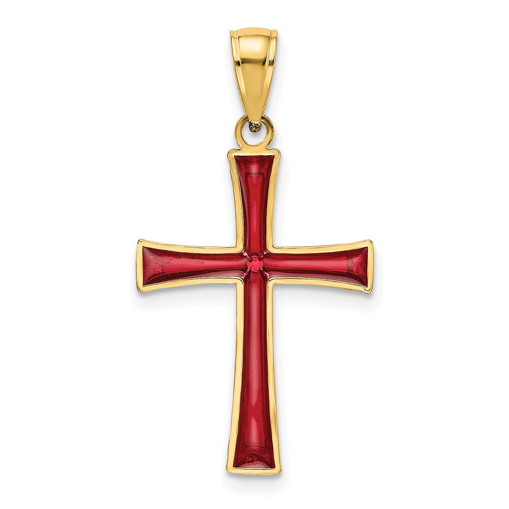 14k Yellow Gold 17 mm Red Enameled Cross Charm (0.66 grams)