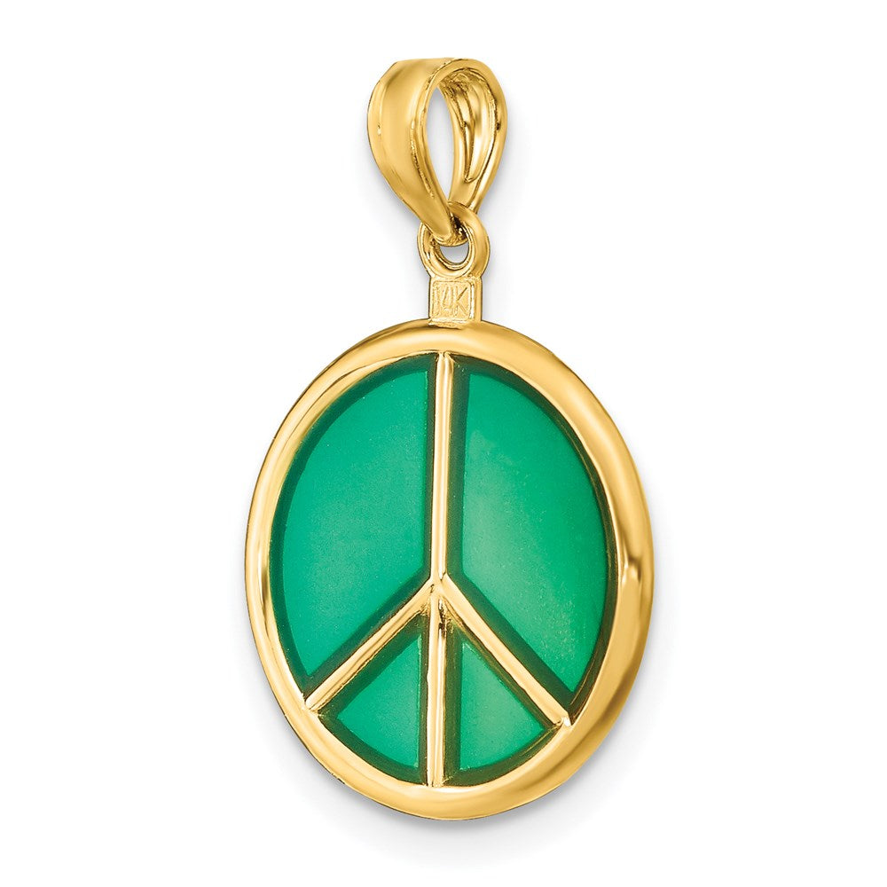 14k Yellow Gold 10.8 mm 3-D Green Enameled Peace Symbol Charm (1.5 grams)
