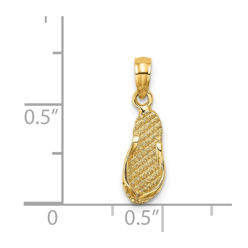 14k Yellow Gold 5.6 mm 3D KEY WEST Flip Flop Charm (0.72 grams)