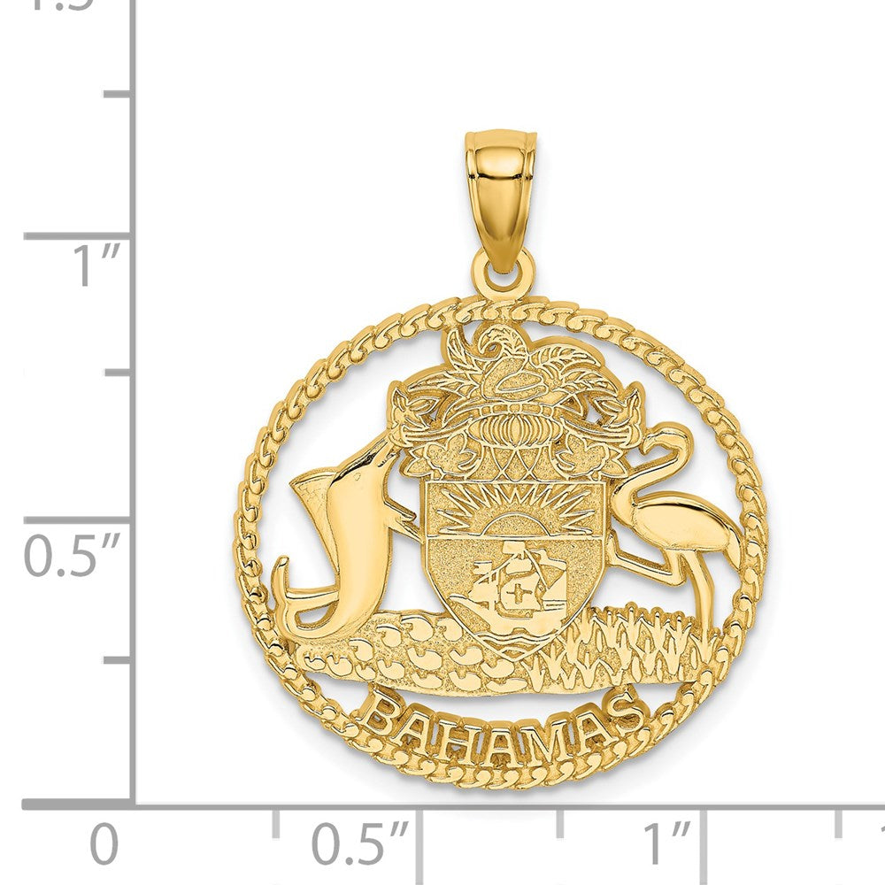 14k Yellow Gold 24.7 mm BAHAMAS Crest In Textured Frame Charm (2.83 grams)