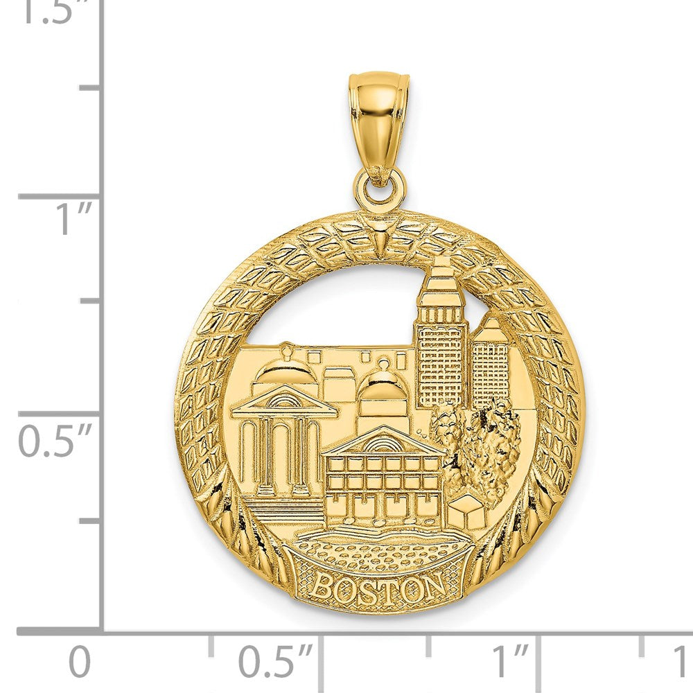 14k Yellow Gold 23.25 mm BOSTON Town Scene Round Charm (3.32 grams)