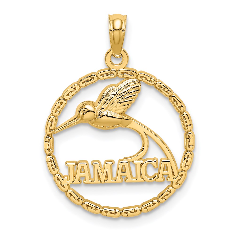 14k Yellow Gold 19.25 mm JAMAICA w/ Bird in Circle Charm (1.58 grams)
