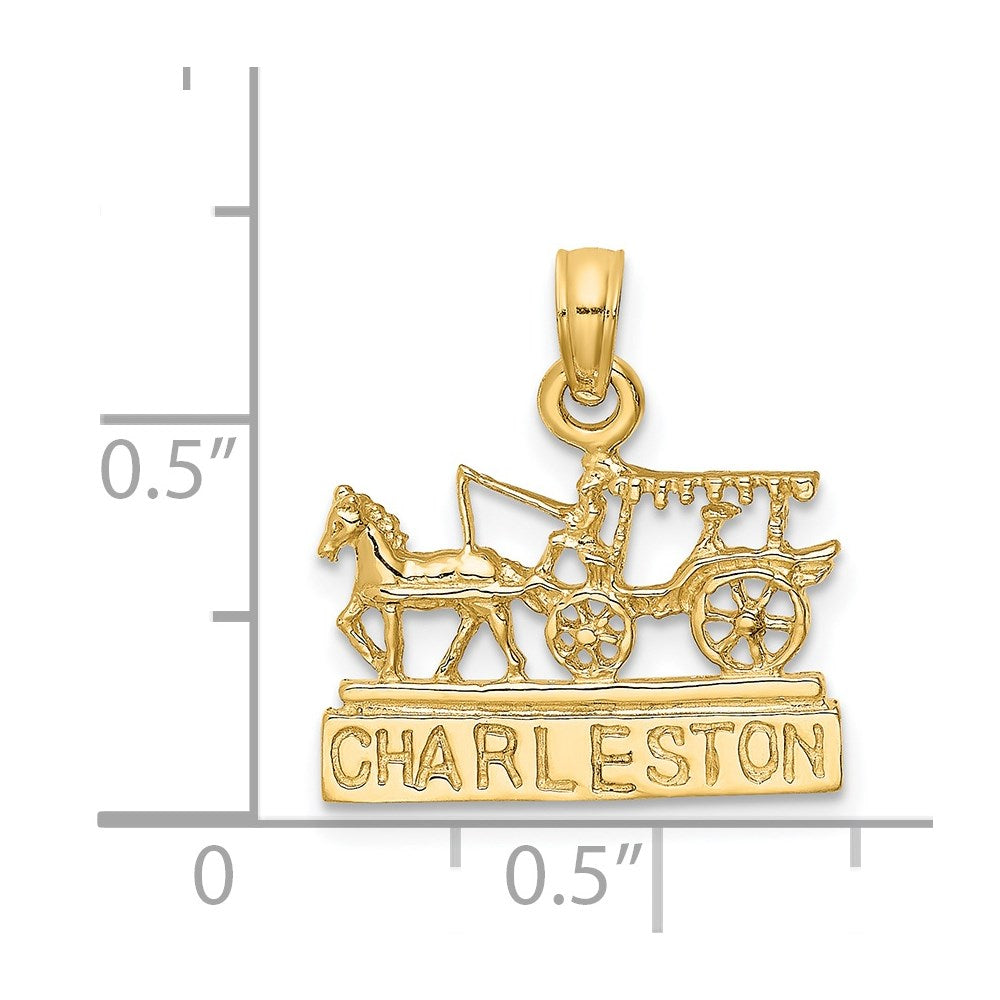 14k Yellow Gold 17.1 mm CHARLESTON Horse and Cart Charm (1.73 grams)