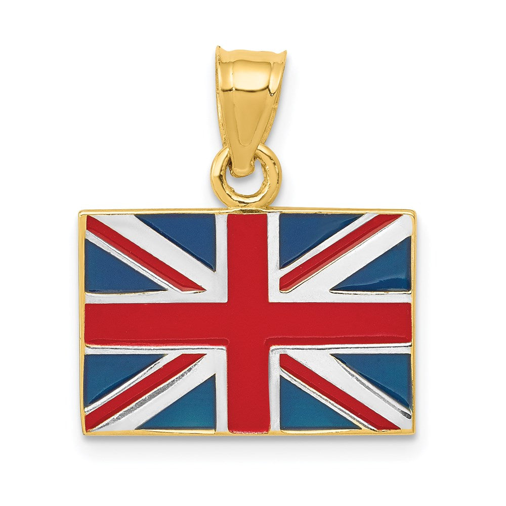 14k Yellow & Rhodium 18 mm Solid Enameled United Kingdom Flag Pendant (1.54 grams)