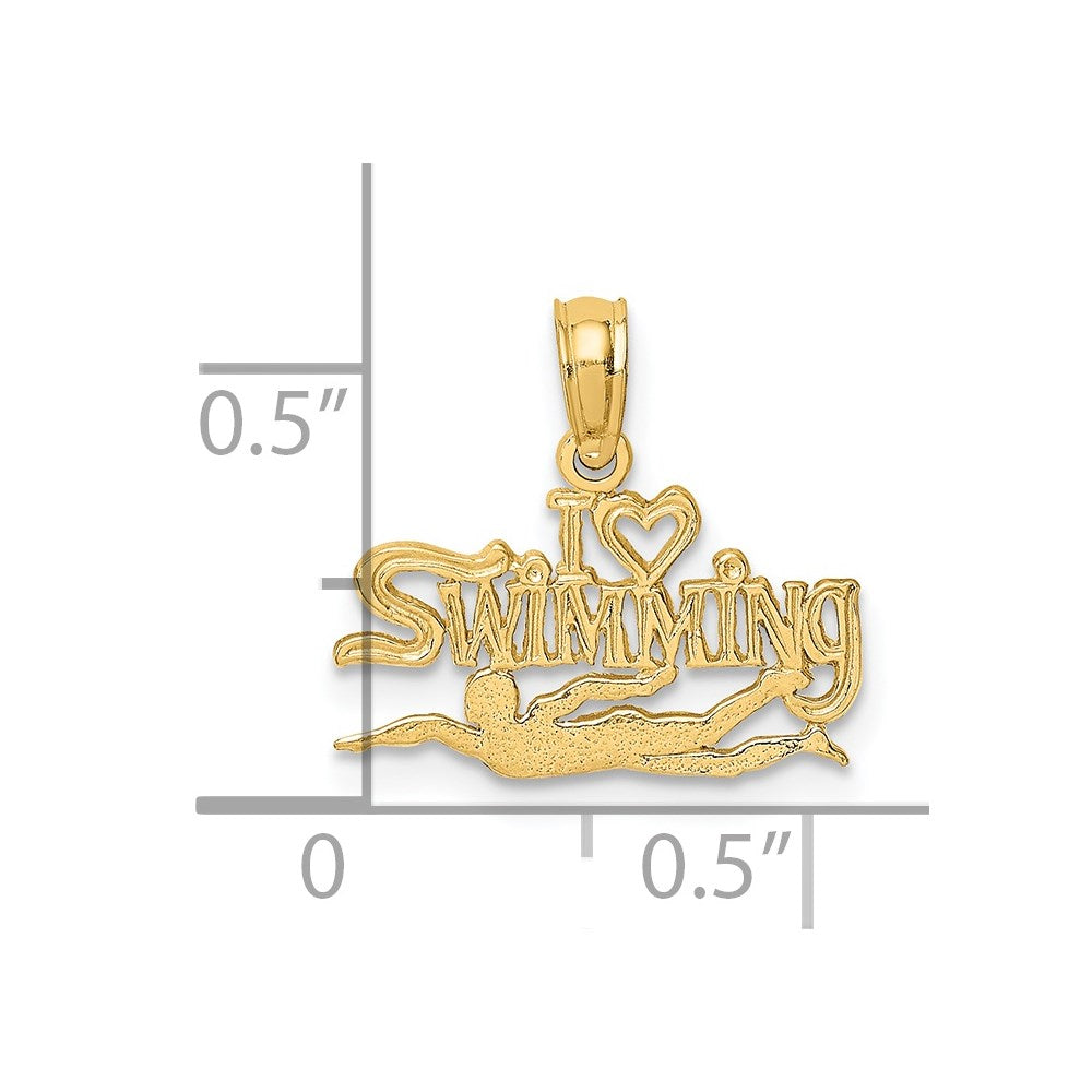 14k Yellow Gold 15.95 mm Polished I HEART SWIMMING Charm (0.63 grams)