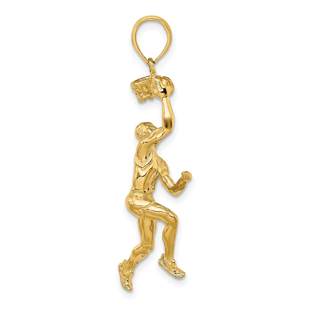 14k Yellow Gold 11.4 mm 3-D Basketball Player w/Ball and Partial Hoop Charm (3.84 grams)