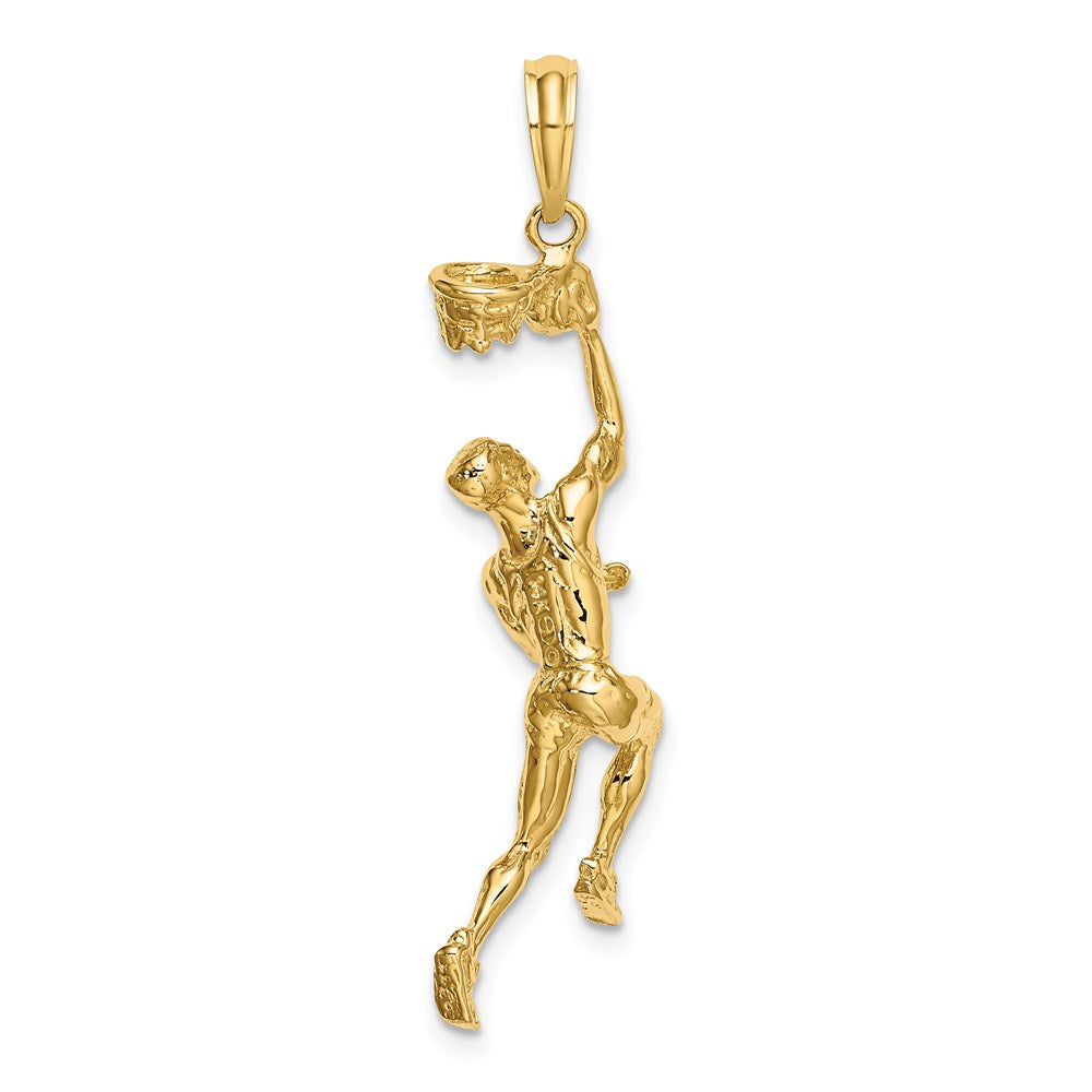 14k Yellow Gold 11.4 mm 3-D Basketball Player w/Ball and Partial Hoop Charm (3.84 grams)