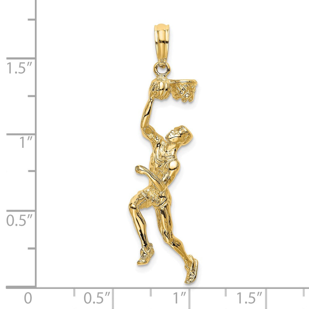 14k Yellow Gold 11.4 mm 3-D Basketball Player w/Ball and Partial Hoop Charm (3.84 grams)