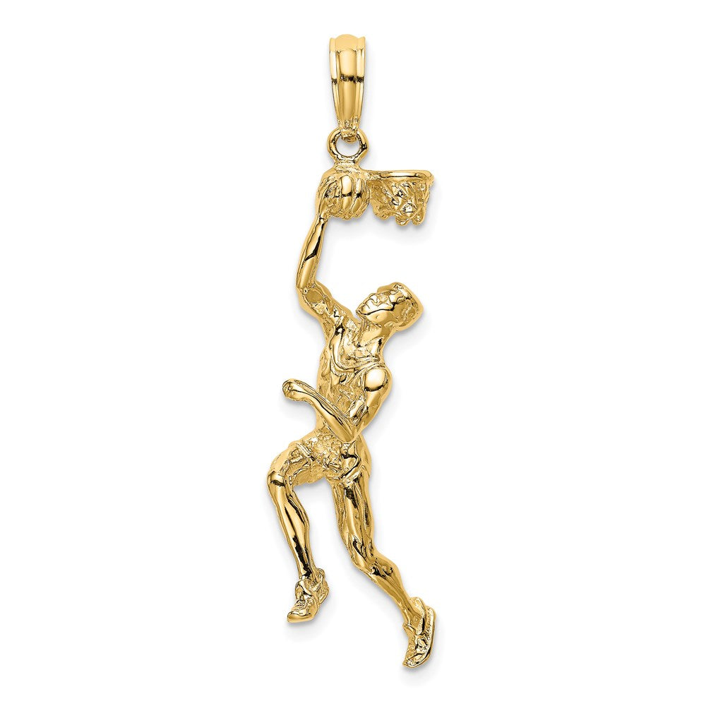 14k Yellow Gold 11.4 mm 3-D Basketball Player w/Ball and Partial Hoop Charm (3.84 grams)