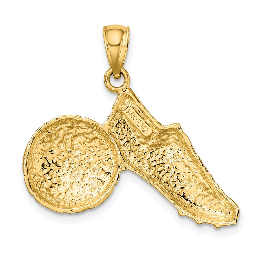 14k Yellow Gold 29.5 mm 2-D Polished Soccer Ball and Shoe Charm (4.04 grams)