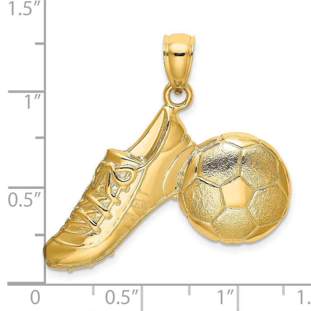 14k Yellow Gold 29.5 mm 2-D Polished Soccer Ball and Shoe Charm (4.04 grams)