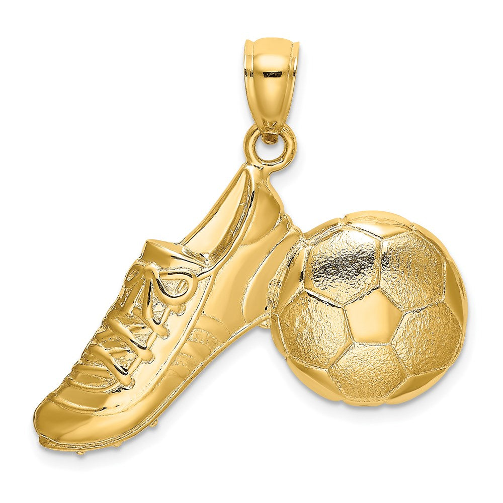 14k Yellow Gold 29.5 mm 2-D Polished Soccer Ball and Shoe Charm (4.04 grams)