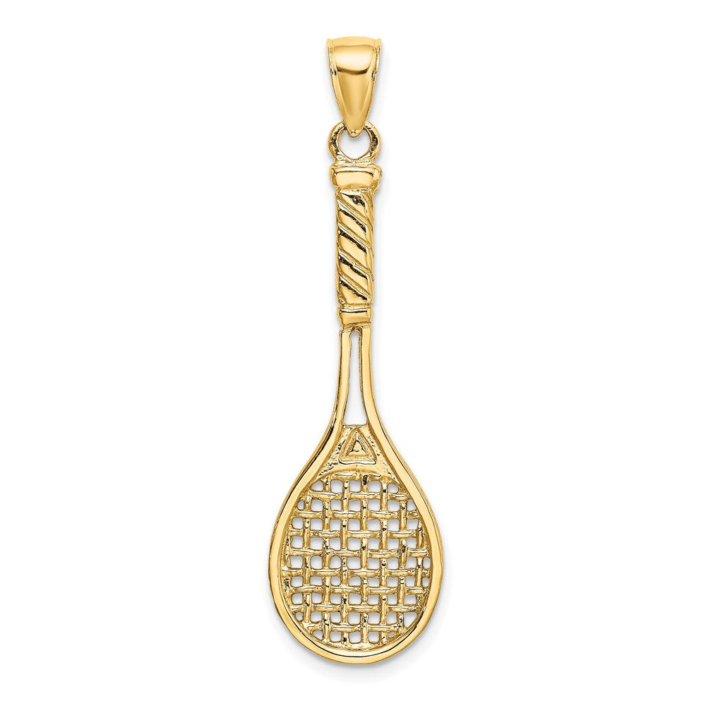 14k Yellow Gold 13.2 mm 3-D Polished Tennis Racquet Charm (3.39 grams)