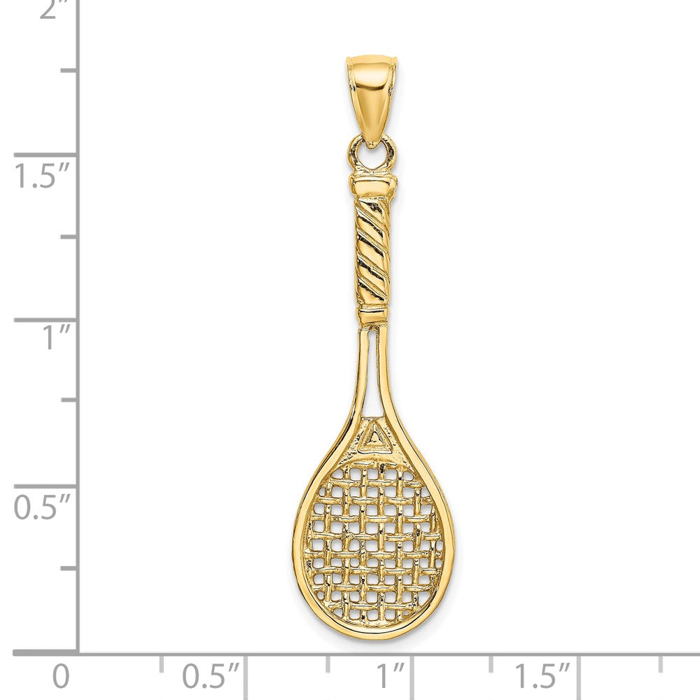 14k Yellow Gold 13.2 mm 3-D Polished Tennis Racquet Charm (3.39 grams)