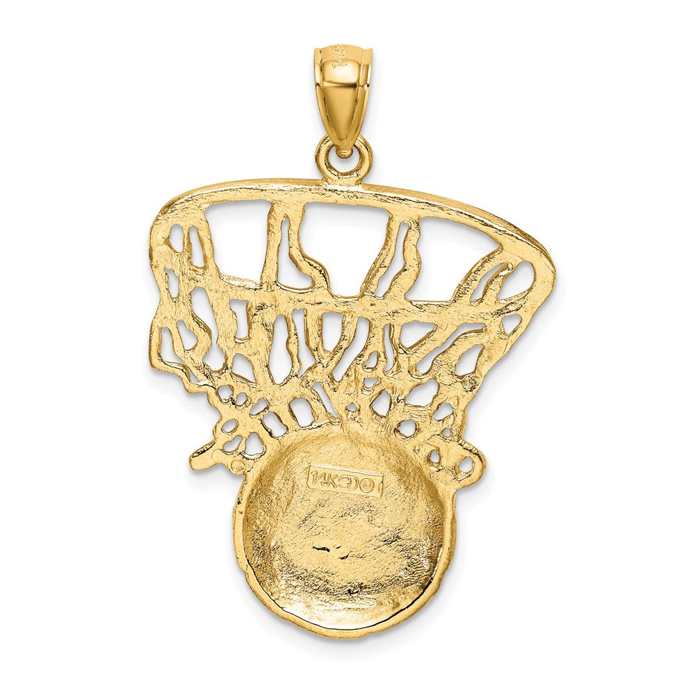 14k Yellow Gold 25.1 mm Swoosh Basketball and Net Charm (4.46 grams)