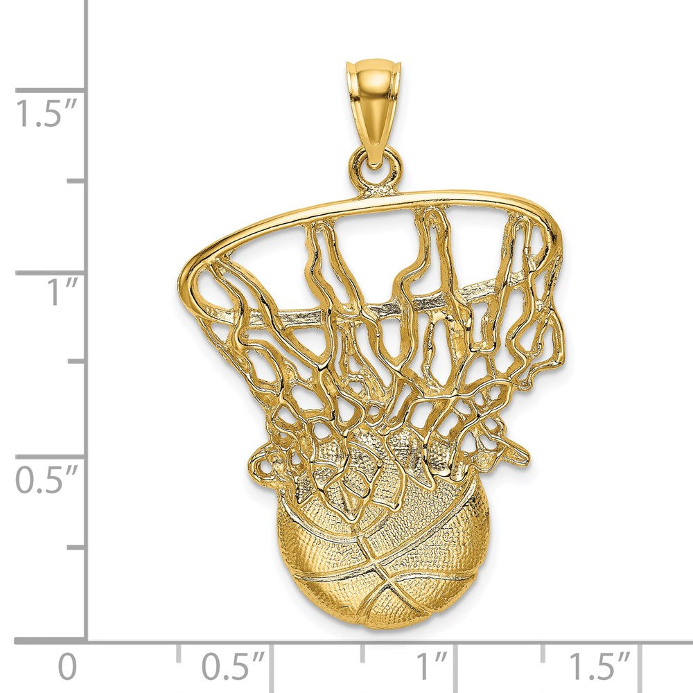 14k Yellow Gold 25.1 mm Swoosh Basketball and Net Charm (4.46 grams)