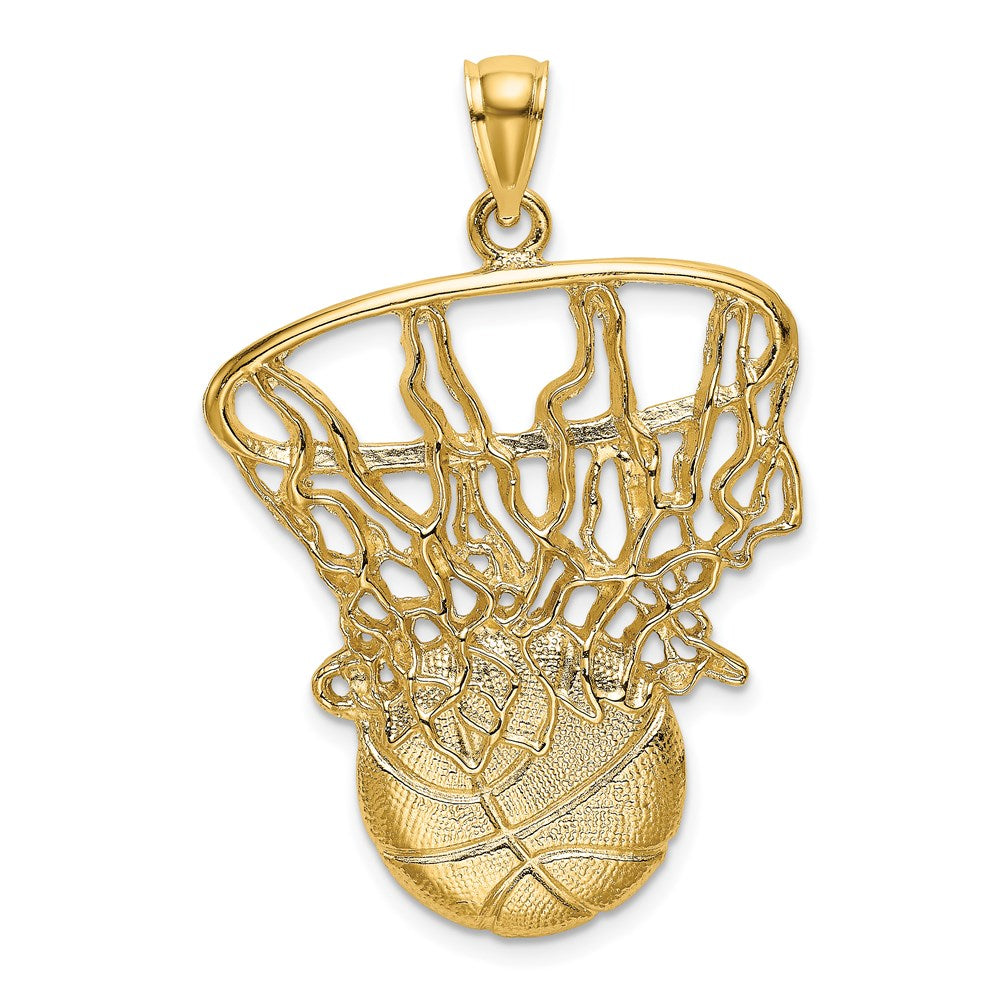 14k Yellow Gold 25.1 mm Swoosh Basketball and Net Charm (4.46 grams)