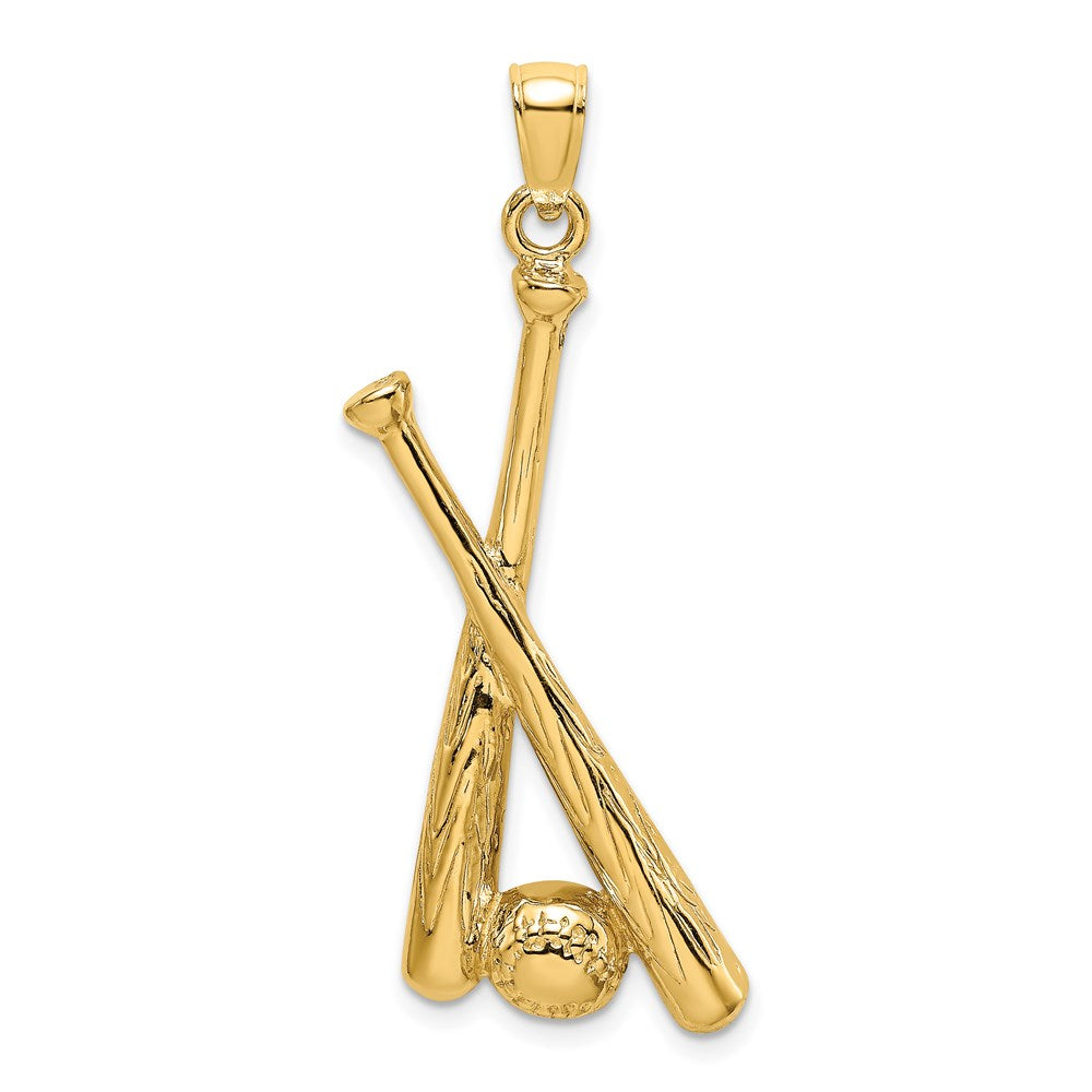 14k Yellow Gold 14.3 mm 2-D Baseball Bats and Ball Charm (3.87 grams)