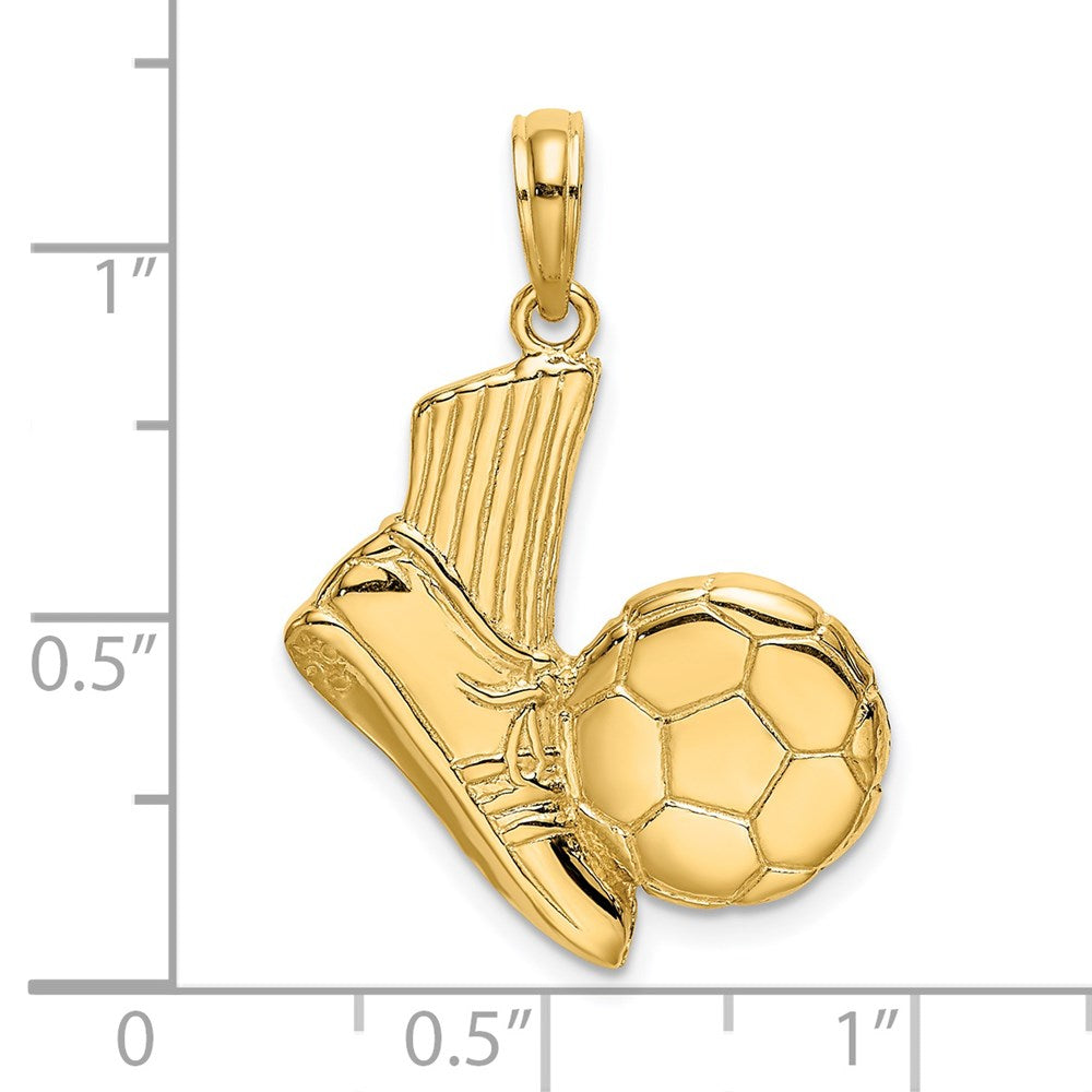 14k Yellow Gold 19 mm 2-D Soccer Shoe Kicking Ball Charm (2.7 grams)