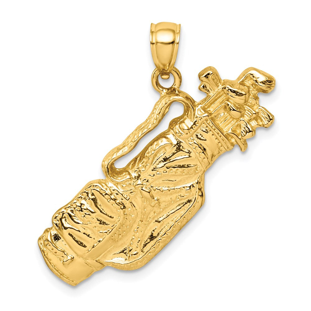14k Yellow Gold 35.2 mm 2-D Golf Bag and Clubs Charm (5.42 grams)
