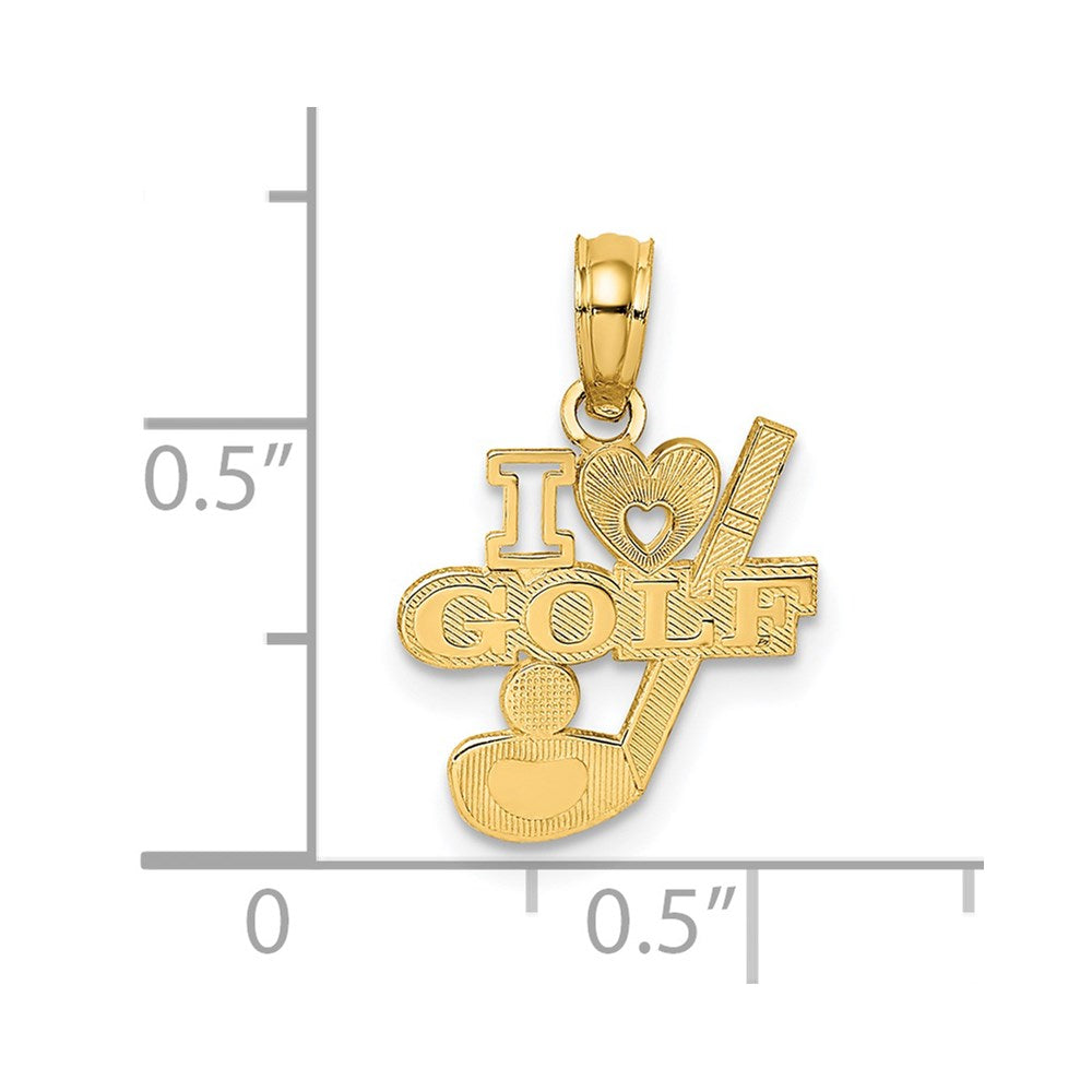 14k Yellow Gold 12.7 mm I HEART GOLF Club and Ball Charm