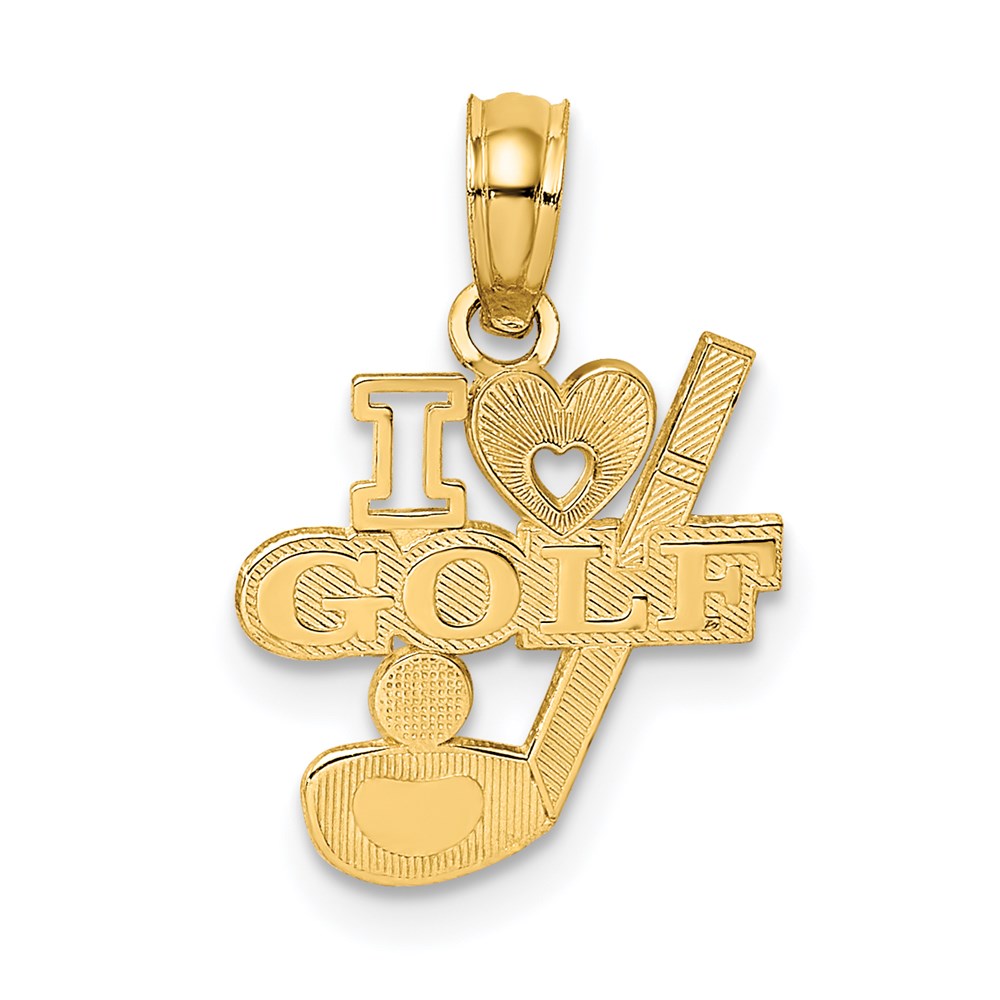 14k Yellow Gold 12.7 mm I HEART GOLF Club and Ball Charm