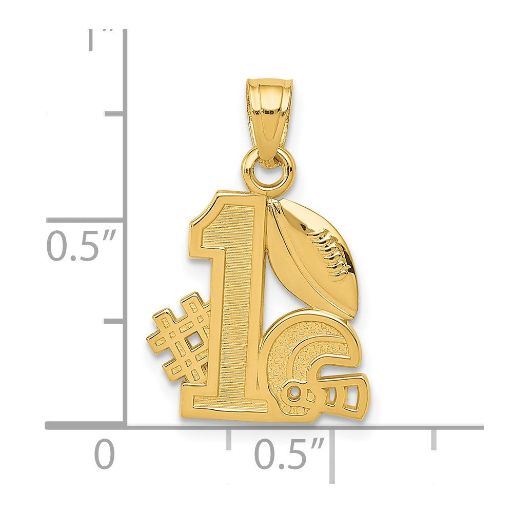 14k Yellow Gold 14.3 mm #1 Football w/ Helmet Charm (1.02 grams)