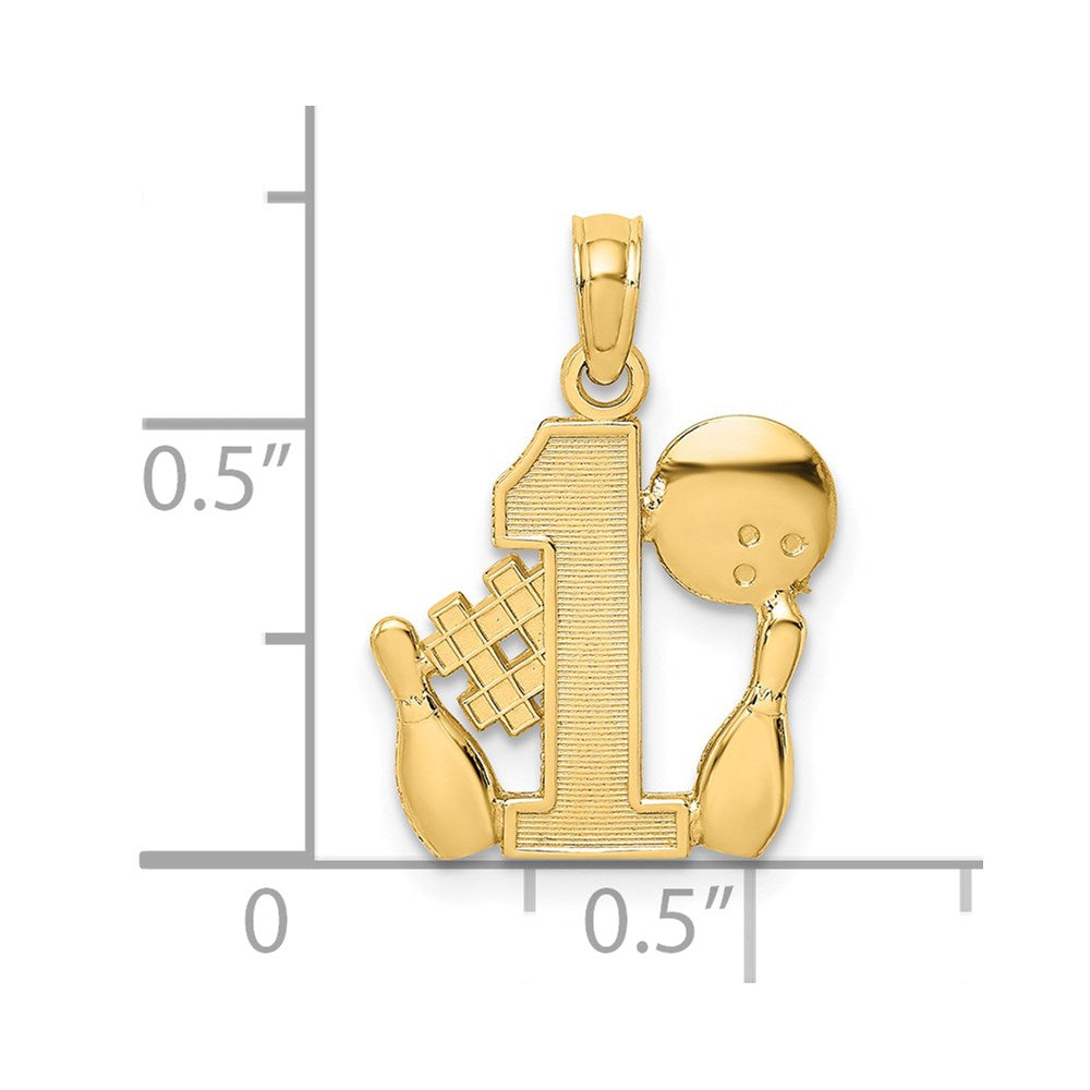14k Yellow Gold 1.46 mm #1 Bowling Ball and Two Pins Charm (0.89 grams)