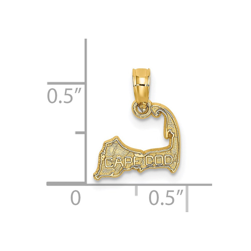14k Yellow Gold 10.8 mm CAPE COD Map Charm (0.49 grams)