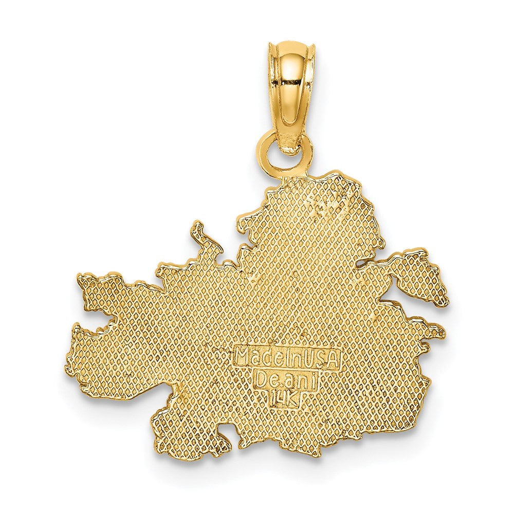 14k Yellow Gold 18.8 mm Polished and Engraved ANTIGUA MAP Charm (1.66 grams)