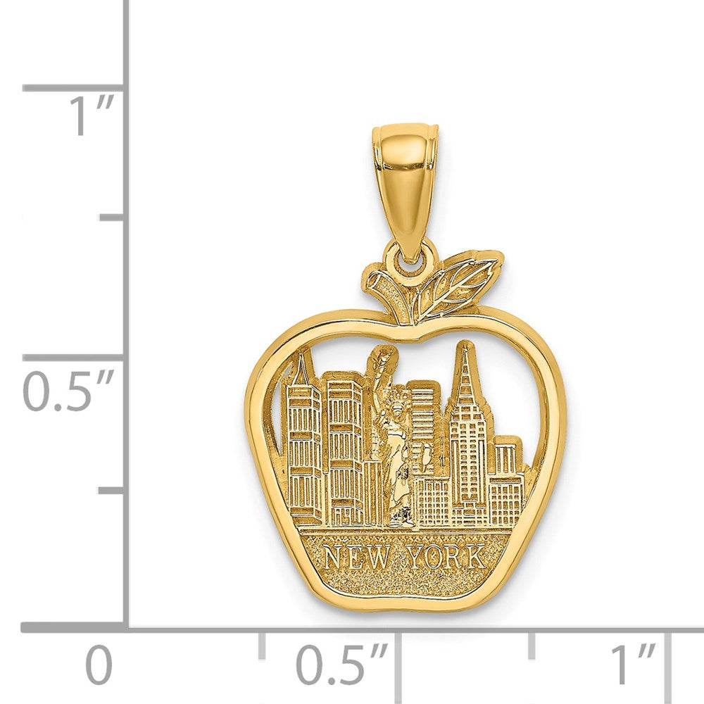 14k Yellow Gold 16 mm NEW YORK City Skyline in Apple Pendant (1.97 grams)