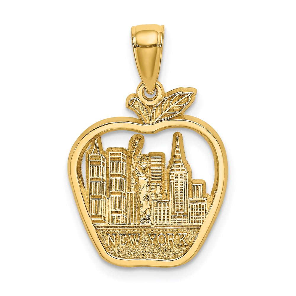 14k Yellow Gold 16 mm NEW YORK City Skyline in Apple Pendant (1.97 grams)