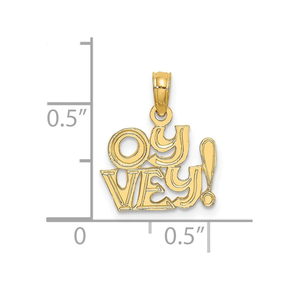 14k Yellow Gold 12 mm Polished and Engraved OY VEY Charm (0.64 grams)