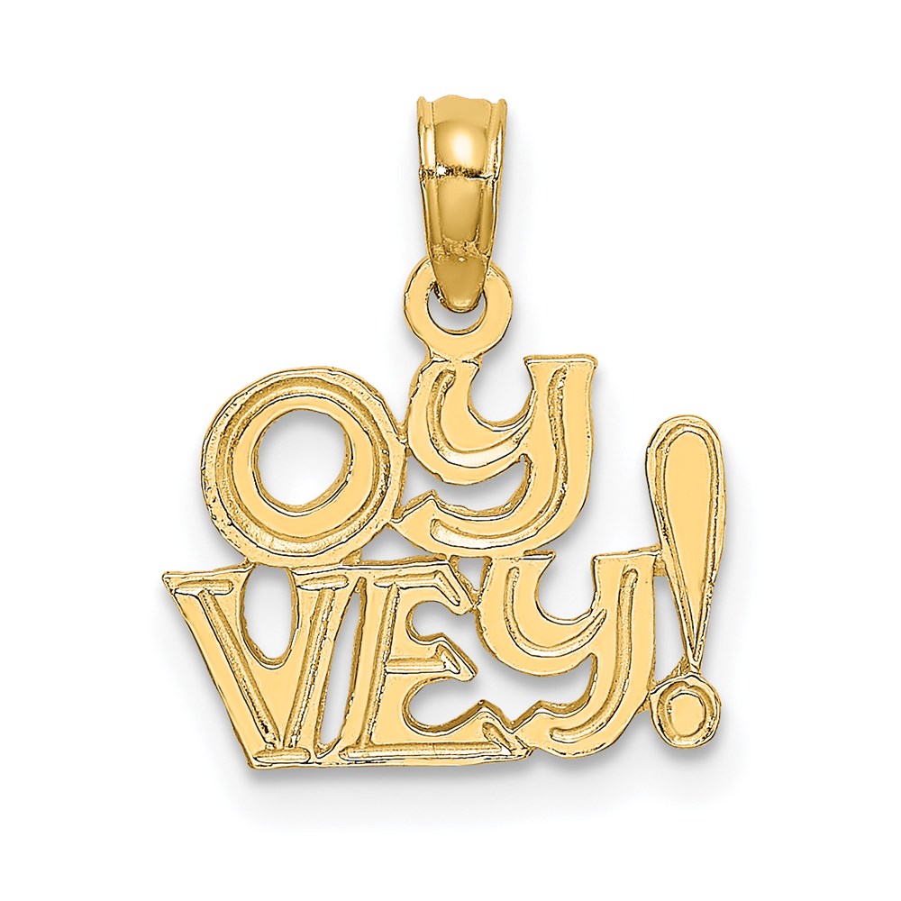 14k Yellow Gold 12 mm Polished and Engraved OY VEY Charm (0.64 grams)