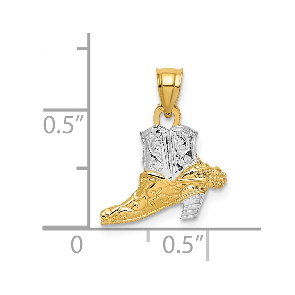 14k Yellow & Rhodium 15.4 mm Cowboy Boot Charm (0.75 grams)