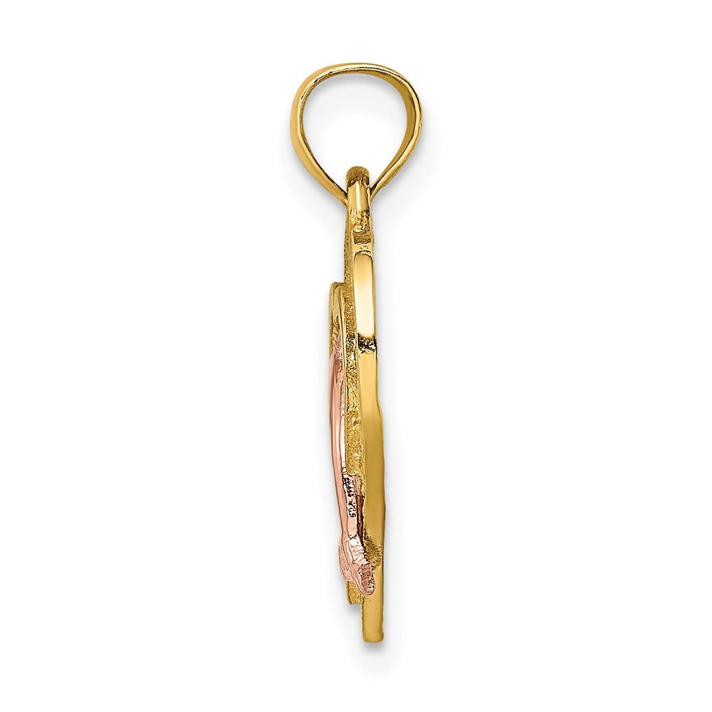 14k Two-tone 15.7 mm Dolphin In Heart Charm (1.21 grams)