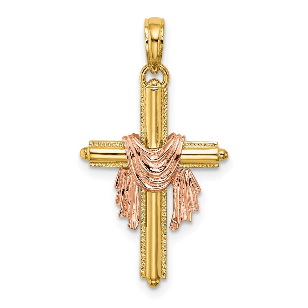 14k Two-tone 17 mm Two-Tone Cross w/ Drape Charm (1.39 grams)