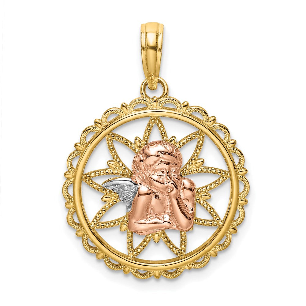 14k Two-tone 18 mm Cut-out Angel Charm (2.43 grams)