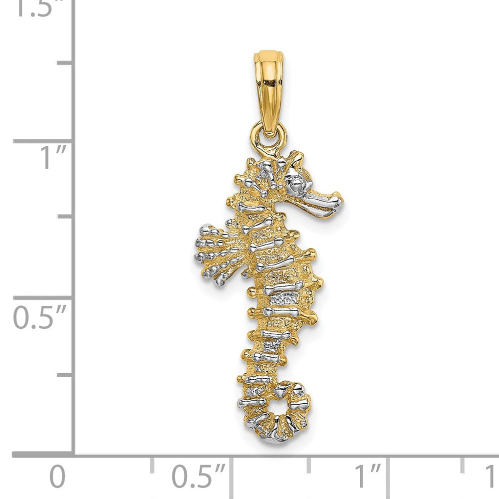 14k Yellow & Rhodium 11.7 mm 3-D Seahorse Charm (2.27 grams)