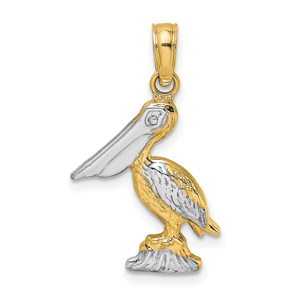 14k Yellow & Rhodium 13.2 mm 3-D Small Standing Pelican Charm (1.43 grams)