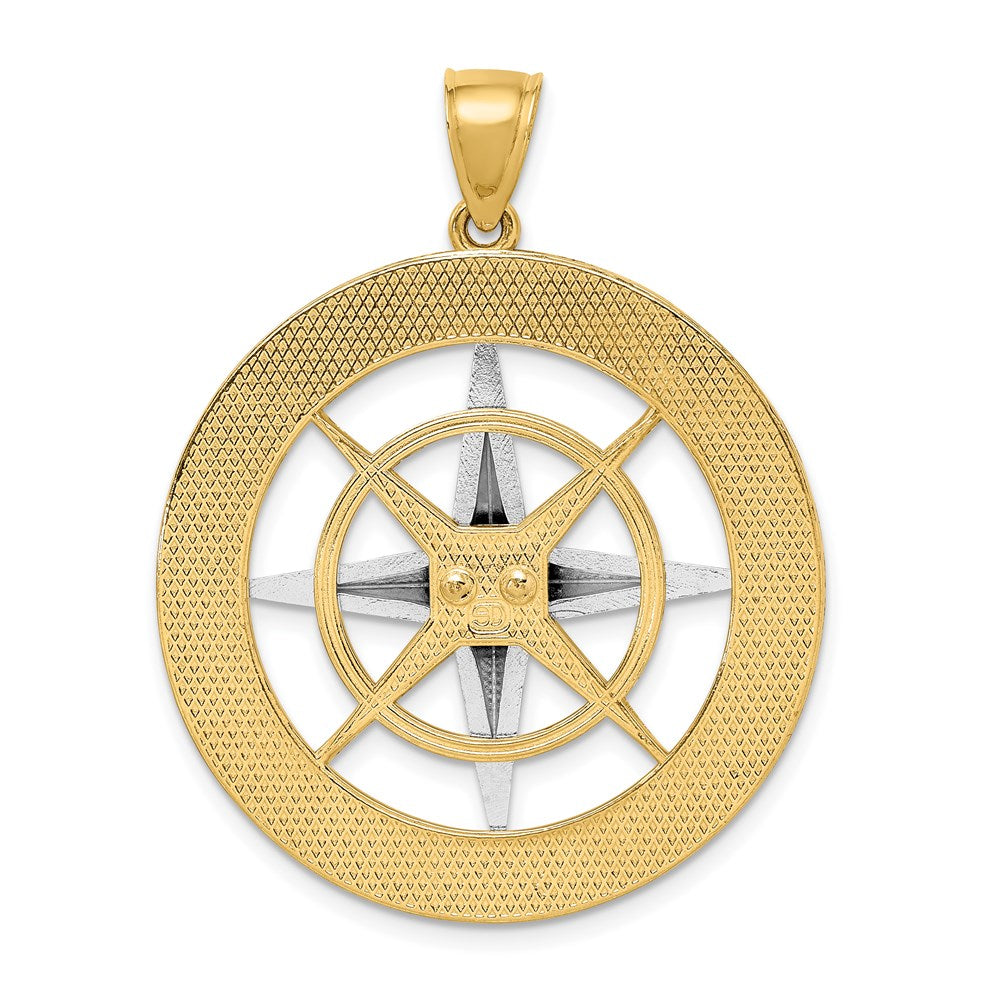 14k Two-tone 33.3 mm Nautical Compass White Needle Charm (9.39 grams)