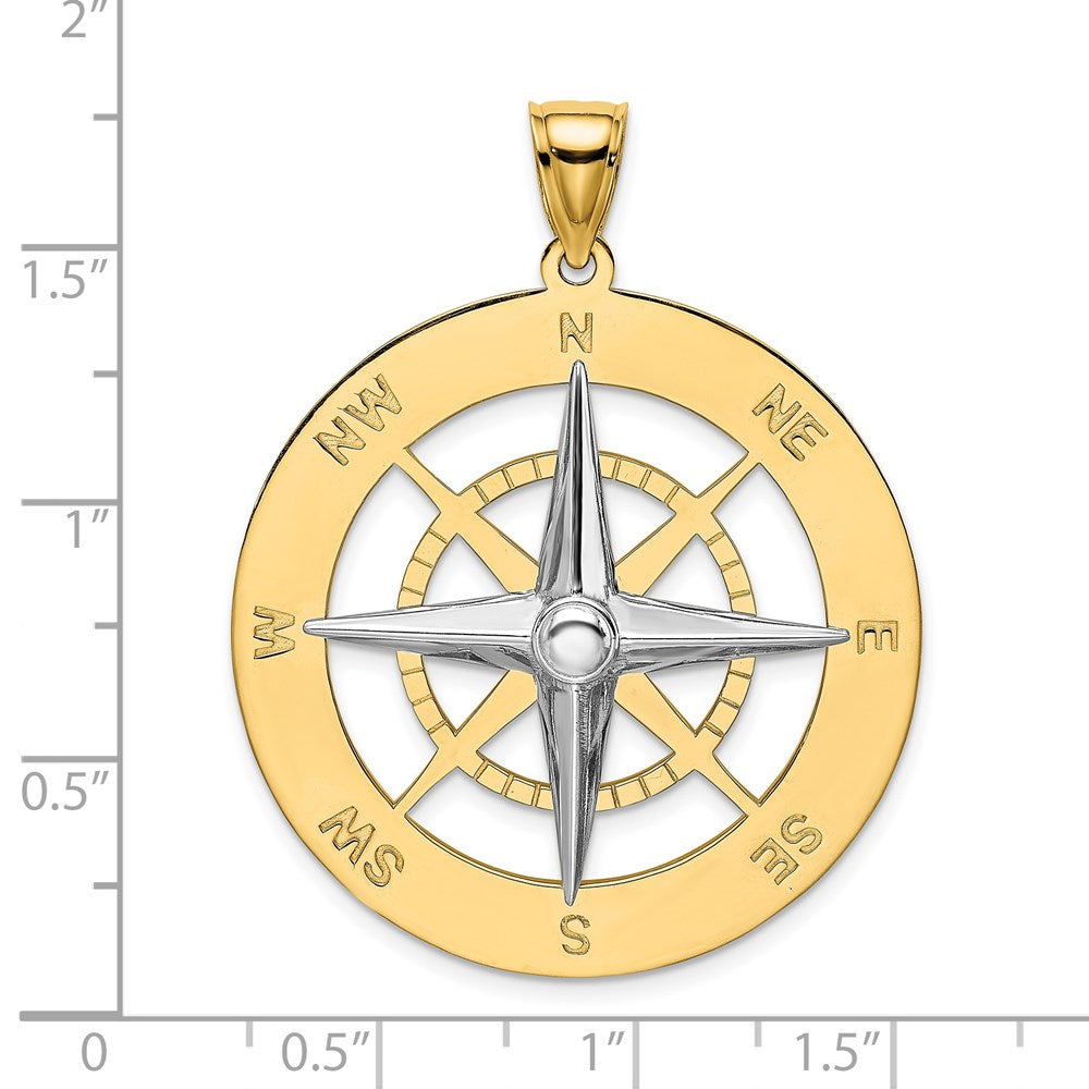 14k Two-tone 33.3 mm Nautical Compass White Needle Charm (9.39 grams)