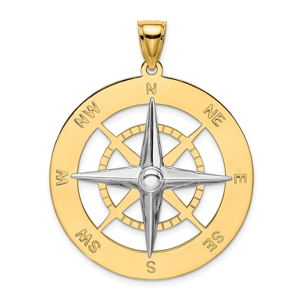 14k Two-tone 33.3 mm Nautical Compass White Needle Charm (9.39 grams)