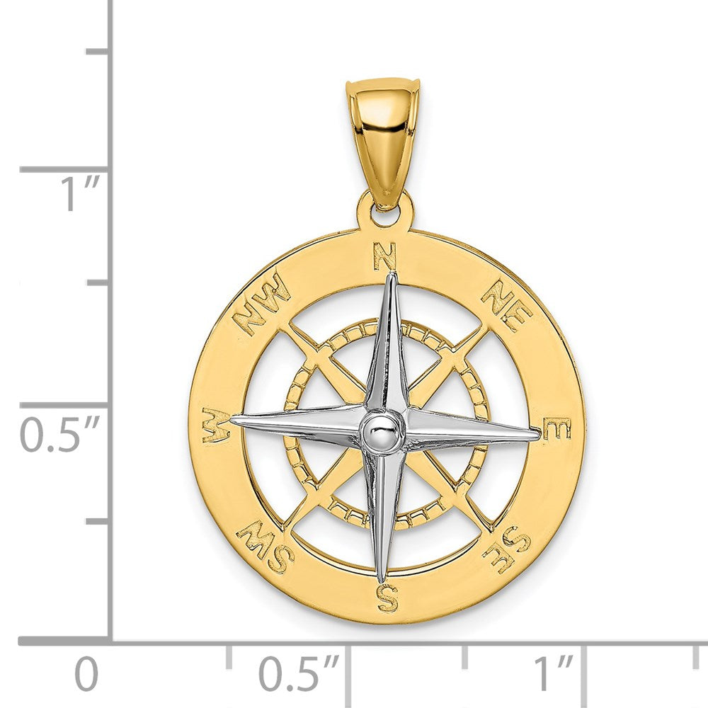 14k Two-tone 21.73 mm Nautical Compass w/White Gold Needle Charm (4.09 grams)