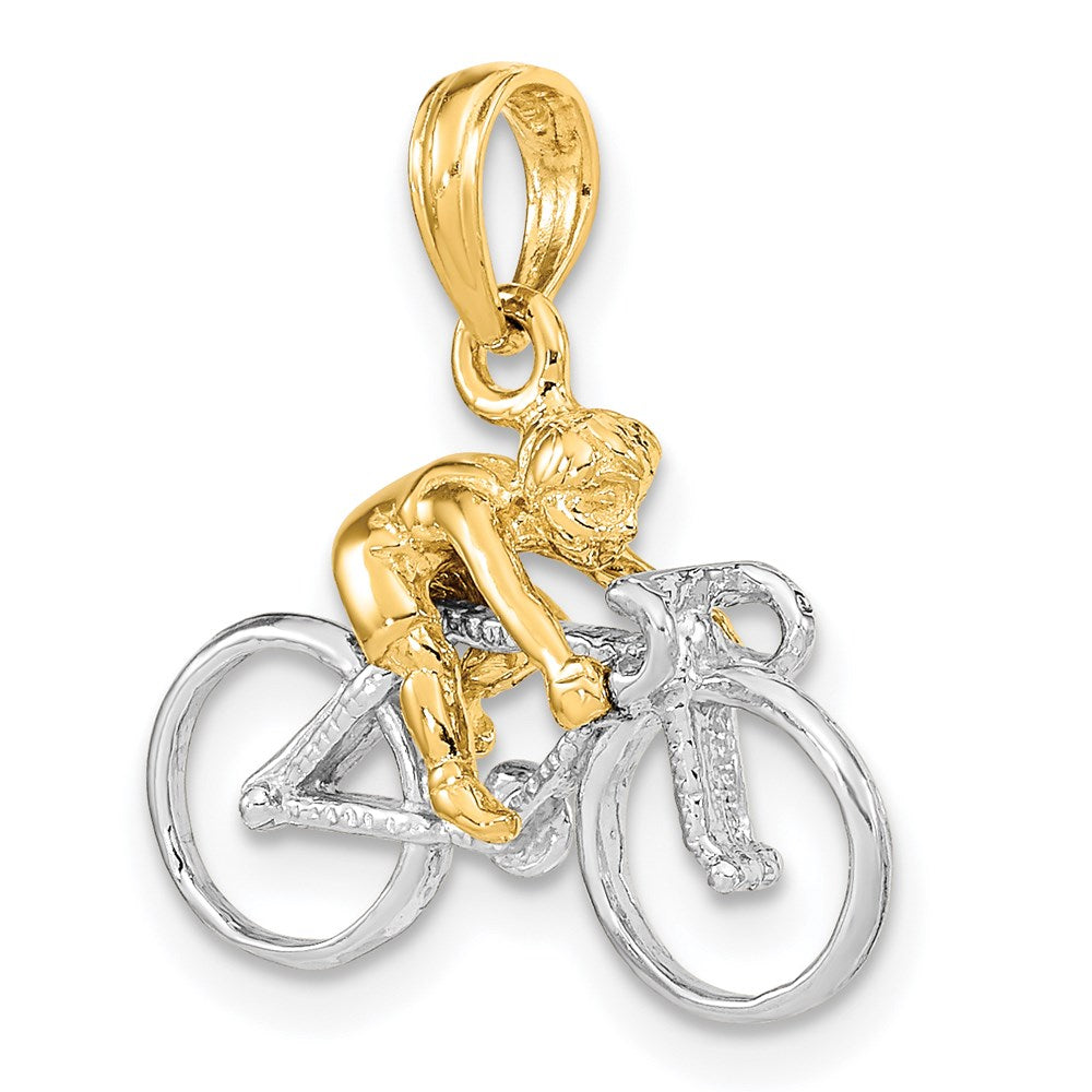 14k Two-tone 19.9 mm Two-Tone 3-D Bicycle With Rider Charm (2.37 grams)