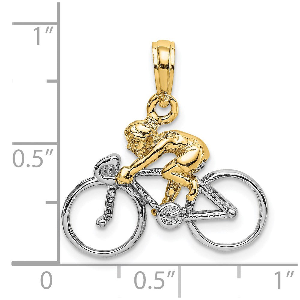 14k Two-tone 19.9 mm Two-Tone 3-D Bicycle With Rider Charm (2.37 grams)