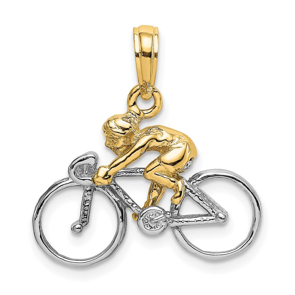 14k Two-tone 19.9 mm Two-Tone 3-D Bicycle With Rider Charm (2.37 grams)