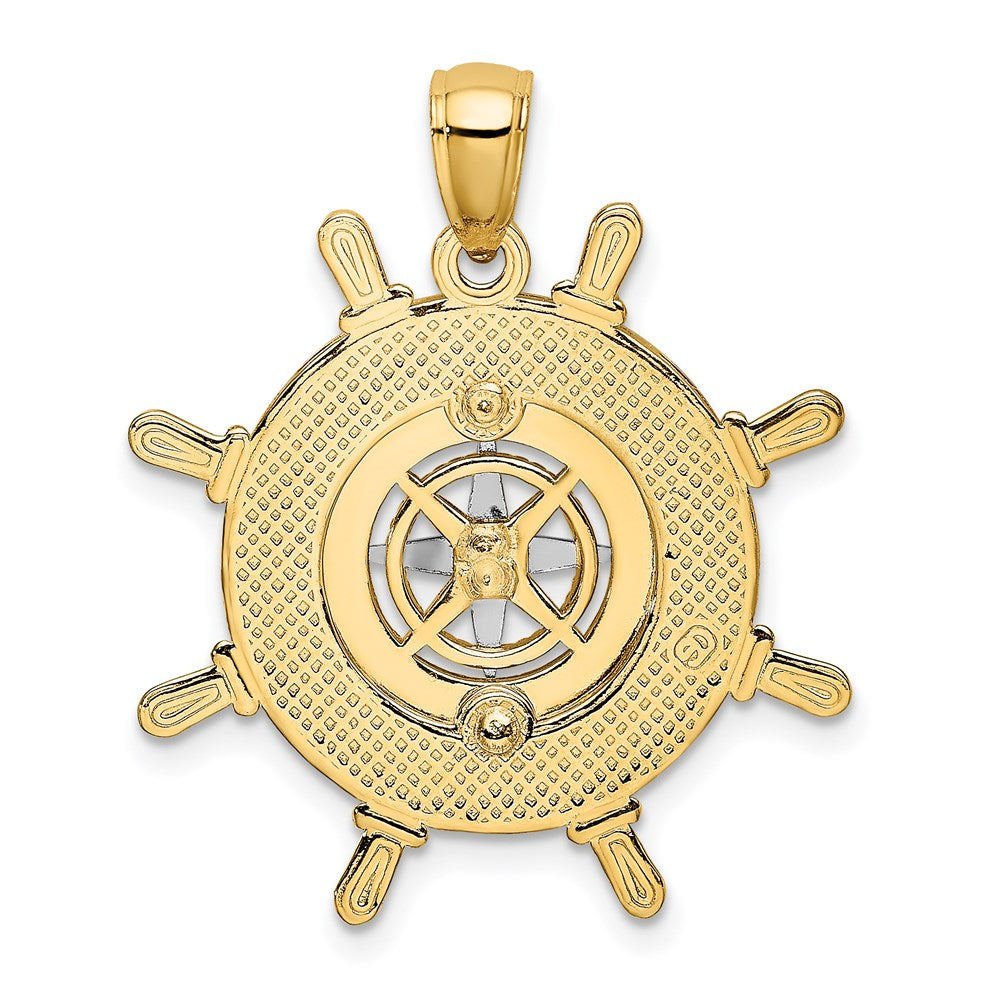 14k Two-tone 23.3 mm Two-tone Ship's Wheel w/ Nautical Compass Charm (5.65 grams)